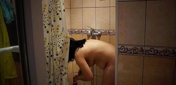  I installed a hidden camera in the shower of my girlfriend and peeped how she washes. Fetish Voyeur .